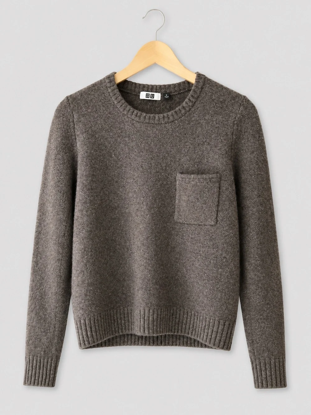Uniqlo U Brown Wool Crewneck Sweater Chest Pocket Minimalist Knit Size M